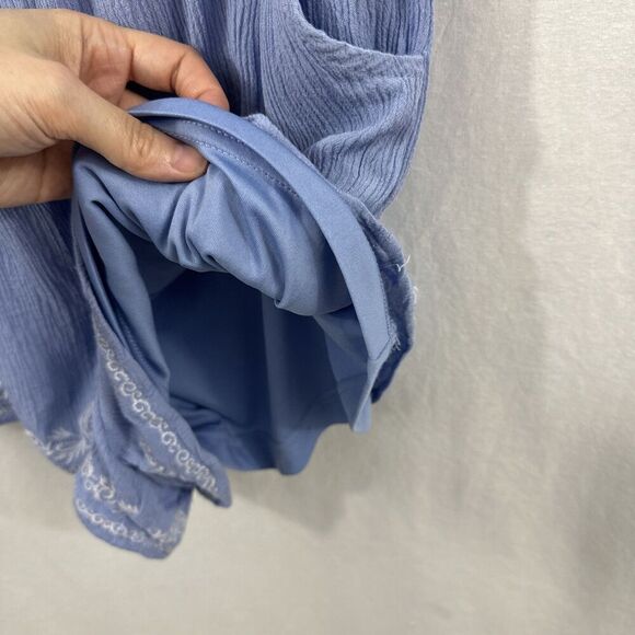 Francescas Blue Rain Blue Embroidered Off Shoulder Romper Womens Size M Boho - Picture 7 of 11